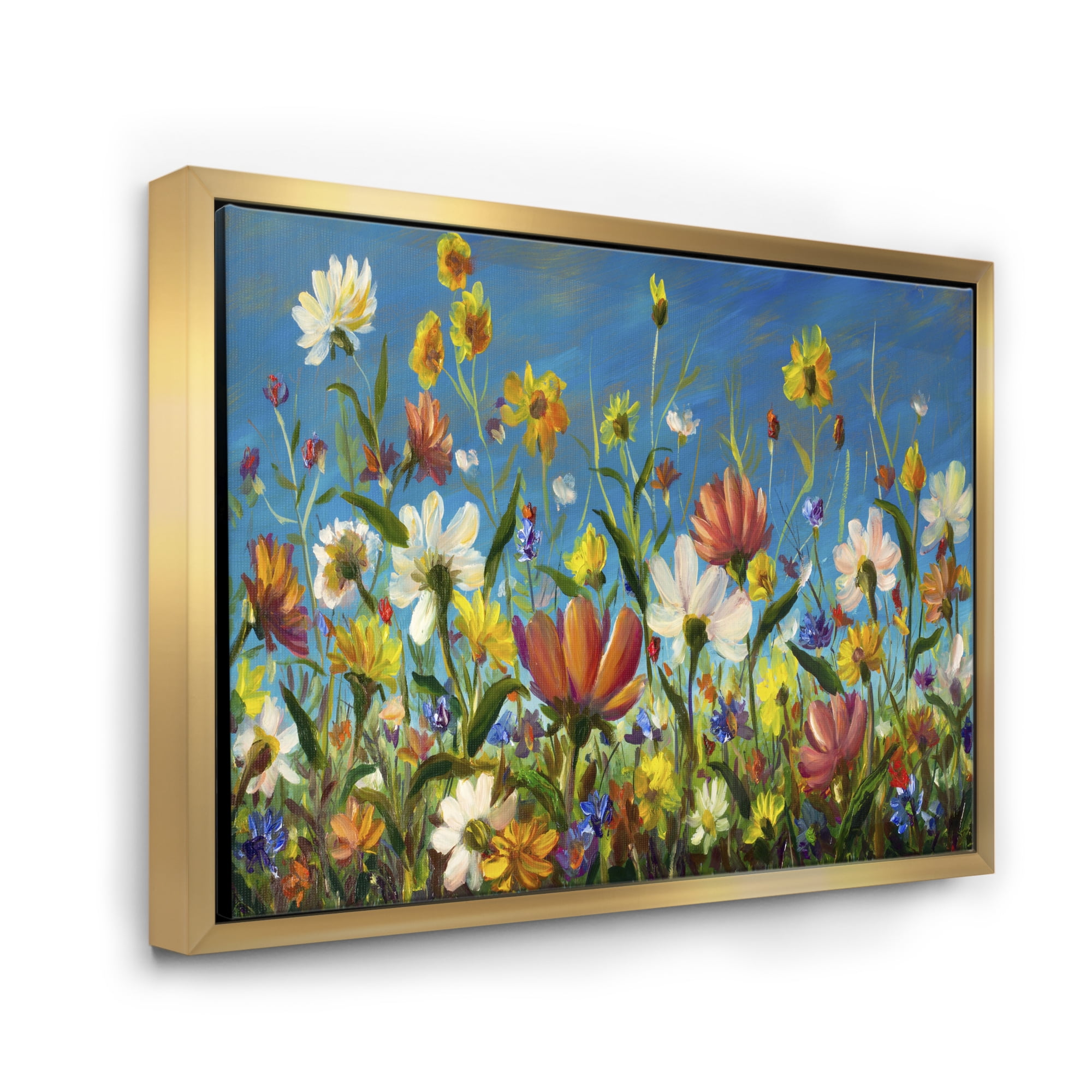 Designart 'Beautiful Field Flowers In Nature' Traditional Framed Canvas Wall Art Print