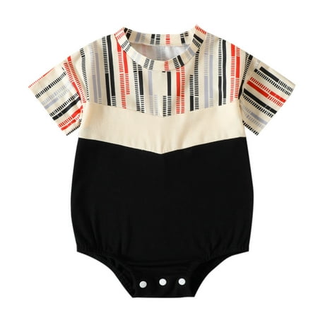 

Girls Bodysuit Striped Patchwork Printed Short Sleeve Kids Baby Clothes Spring Summer Soft Rompers Jumpsuits