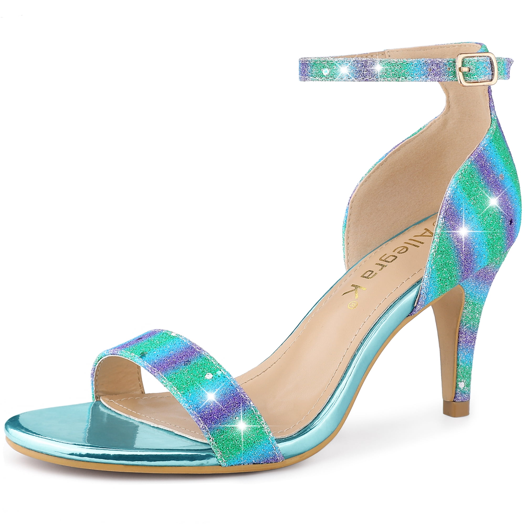 Unique Bargains Women's Glitter Ankle Strap Stiletto Heel Sandals