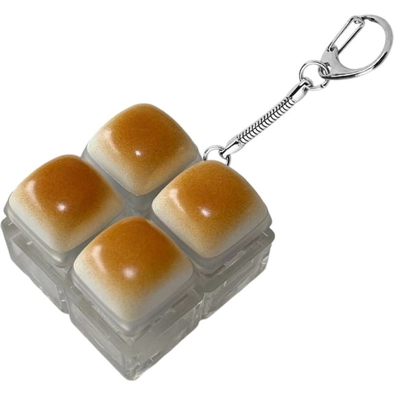Wiywef 4 Keys Caramel Bread Clicker Keychain With Light Button Portable Stress Relief Keyring Keyboard Fidget Toy for Bag Decor