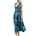 thumbnail image 1 of Robe Imprimée Florale d'Été des Femmes Short Sleeve Robe Robe Serrée Robe de Plage Robe de Soleil Ébouriffée Fluide Longue Robe, 1 of 4