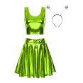 thumbnail image 1 of YONGHS Women's Alien Set Cheer Leader Outfit Metallic Crop Tank Top with Ruffle Skirt Hair Hoop Fluorescent Green L, 1 of 7