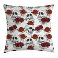 thumbnail image 1 of Skull Decorations Throw Pillow Cushion Cover, Retro Gothic Dead Skeleton Figures with Rose Halloween Spooky Trippy Romantic, Decorative Square Accent Pillow Case, 24 X 24 Inches, Grey, by Ambesonne, 1 of 2