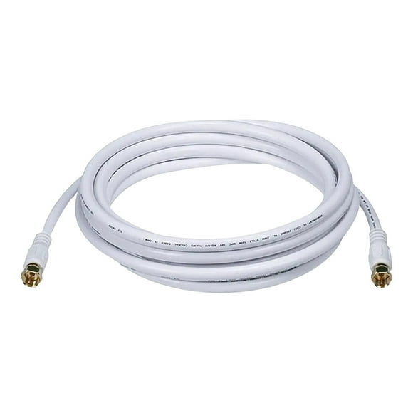 Monoprice - RF cable - F connector male to F connector male - 10 ft - quad shielded coaxial - white - riser, solid