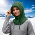 thumbnail image 2 of Fgnfyis Winter Thermal Knitted Hat with Face Scarf for Outdoor Sports Cold Weather Windproof Ear Cap Unisex Hats for Women Dark Green, 2 of 4