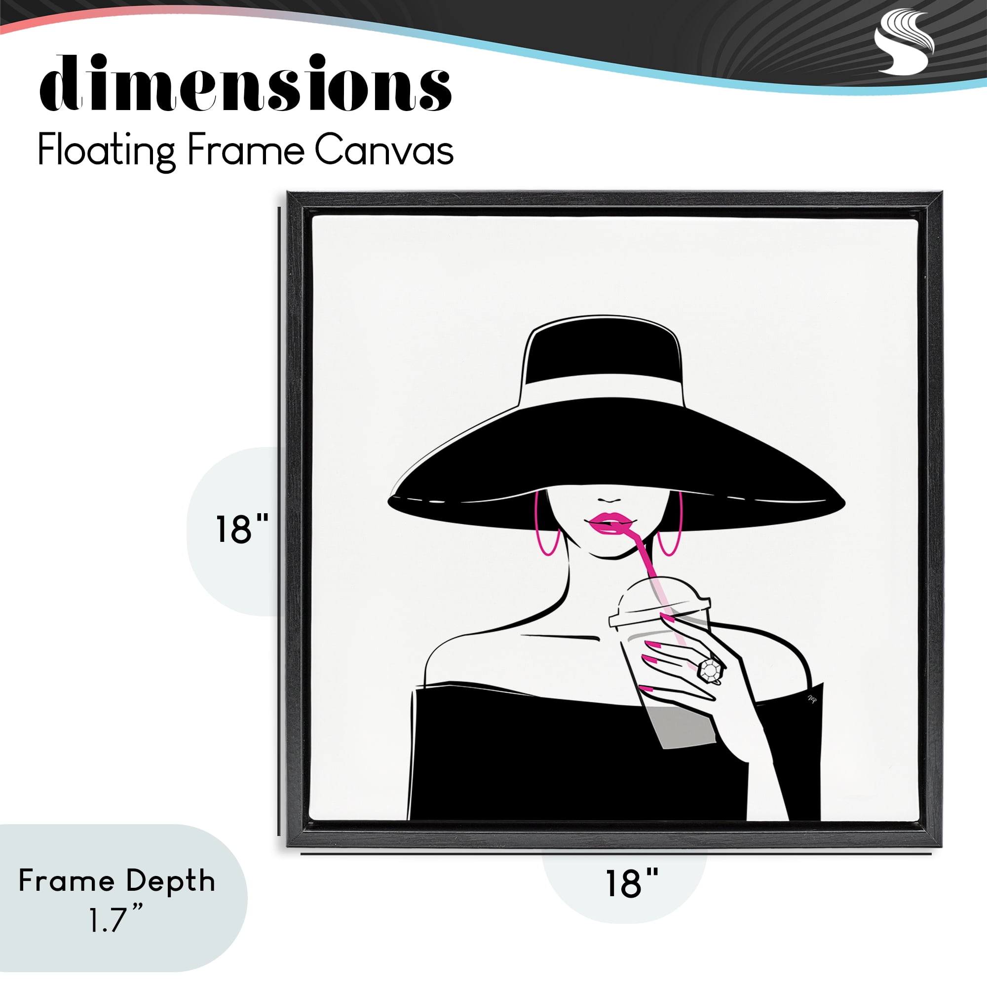 Stupell Industries Chic Black Hat Sipping Coffee Black Framed Floater Canvas Wall Art, design by Martina Pavlova