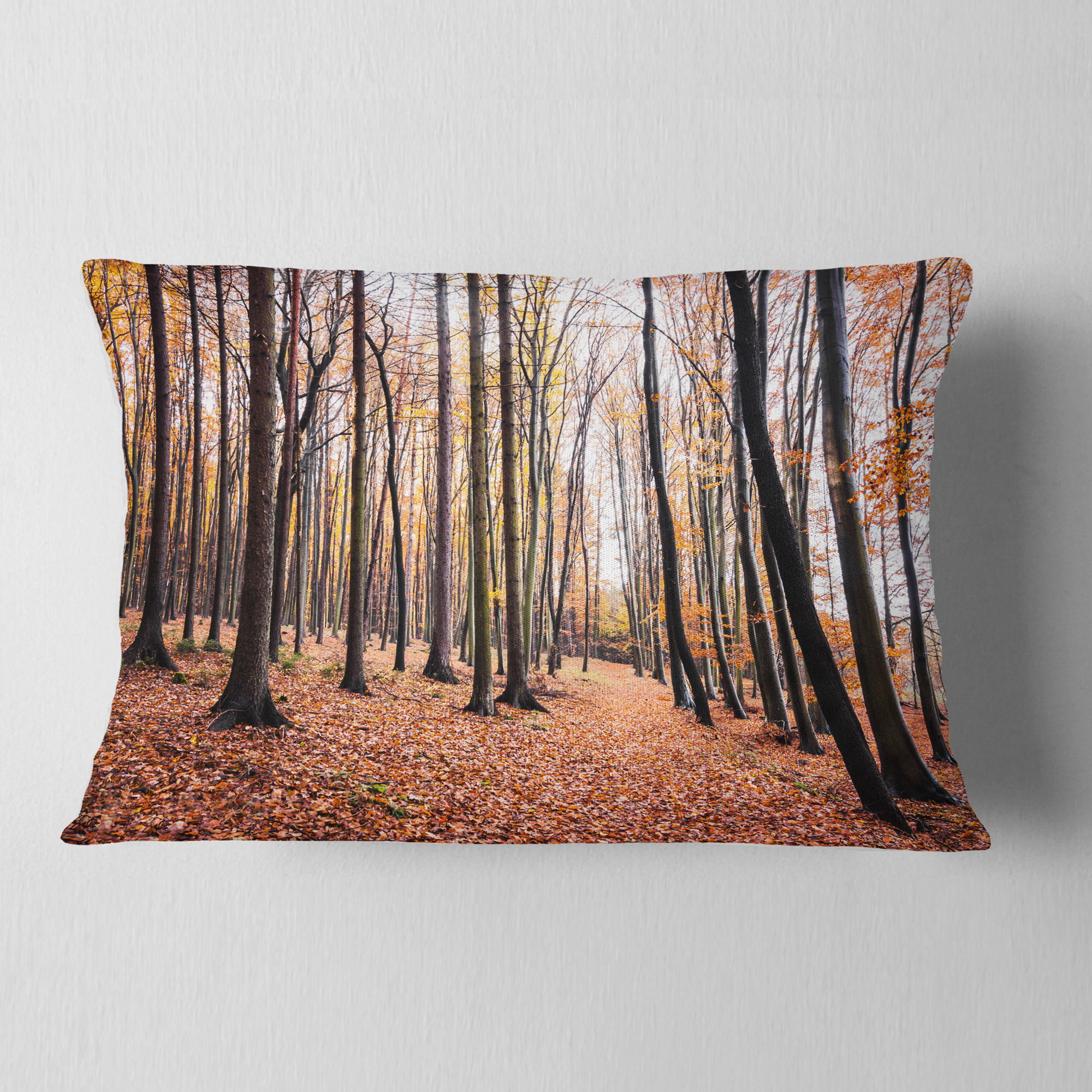 Designart Bright Fall Forest with Clear Sky - Modern Forest Throw Pillow - 12x20