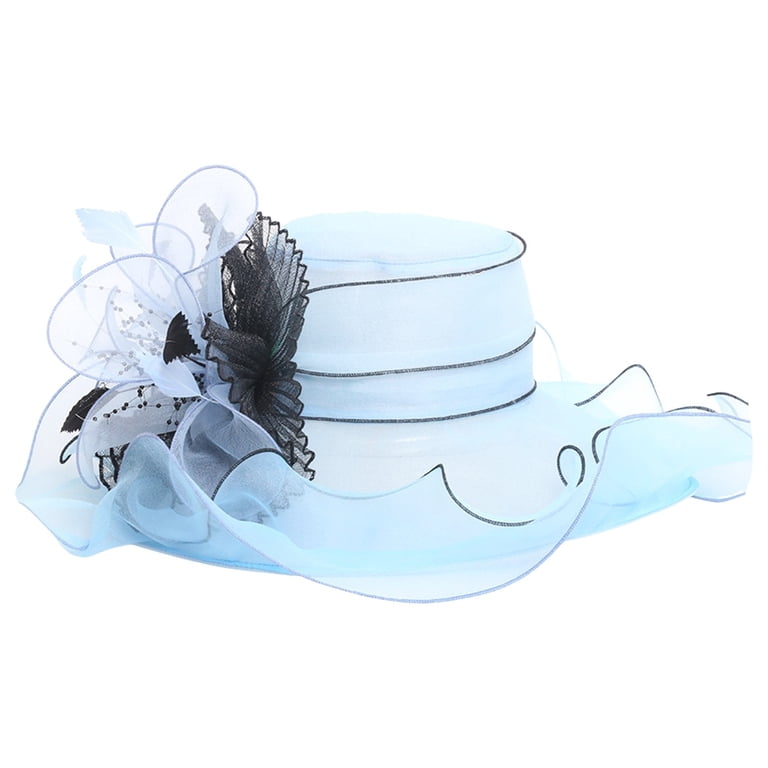 Light Blue Embellished Floral Cocktail Hat Large Cream Light Blue Rose Flower Fascinator Hat Big  main image 2