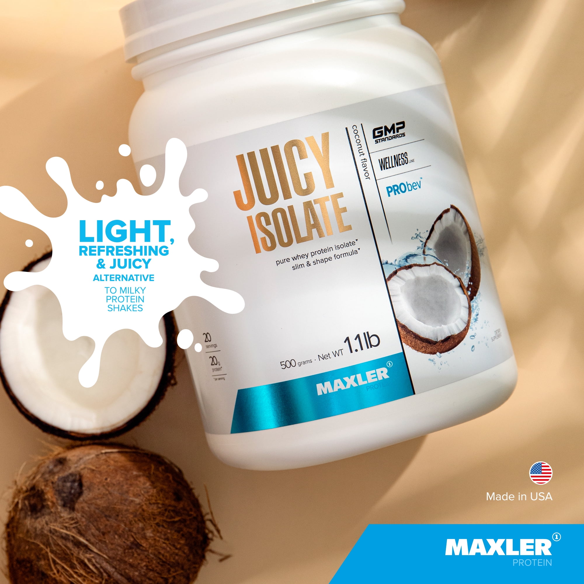 Maxler Juicy Isolate Protein Powder - Clear Whey Isolate - Coconut 1.1lb (20 Servings)