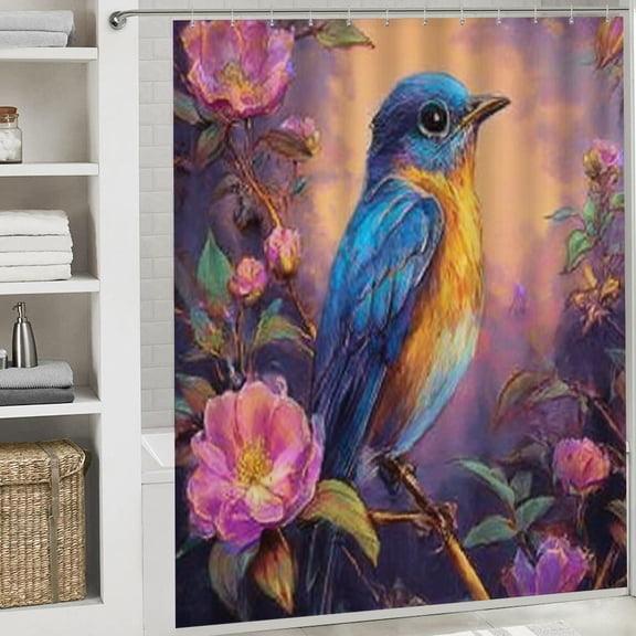 RKSupls Valentine's Day Shower Curtain, Bluebird Waterproof Shower Curtain with Hooks for Home Bathtub Bathroom Decor Washable Curtains, 72x72 in