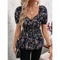 thumbnail image 6 of Womens Short Sleeve T Shirts V Neck Casual Collared Tops Puff Sleeve Work Tunic Blouses Blue S, 6 of 8