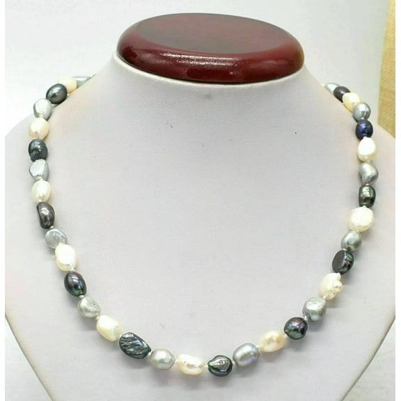 K-KED Beautiful 8-9mm Natural Baroque Multi-colored Freshwater Pearl Necklace 20" Yu02
