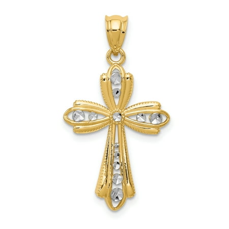 - 14k Yellow Gold Diamond Necklace Pendant Charm Religious Cross Fleur De Lis Fine Jewelry For Women Gift Set