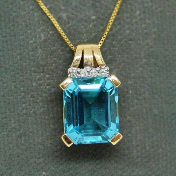 3Ct Emerald Cut Lab Created Blue Topaz Solitaire Pendant Free Chain 14K Yellow Gold Plated 18"
