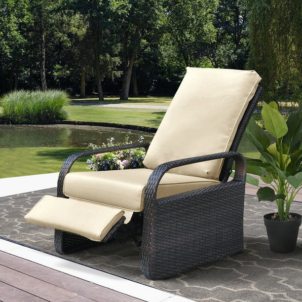 ATR ART TO REAL Outdoor Patio Adjustable Wicker Rattan Recliner,Wicker ...