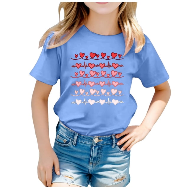 SXcggal One T-Shirt à Manches Courtes Imprimé de la Saint-Valentin pour Enfants, Respirant, Confortable, Beau, Chemises pour Enfants