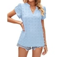 thumbnail image 2 of TEMOFON Womens V Neck Blouse Dressy Casual Short Sleeve Ruffle Summer Work Tops, 2 of 7