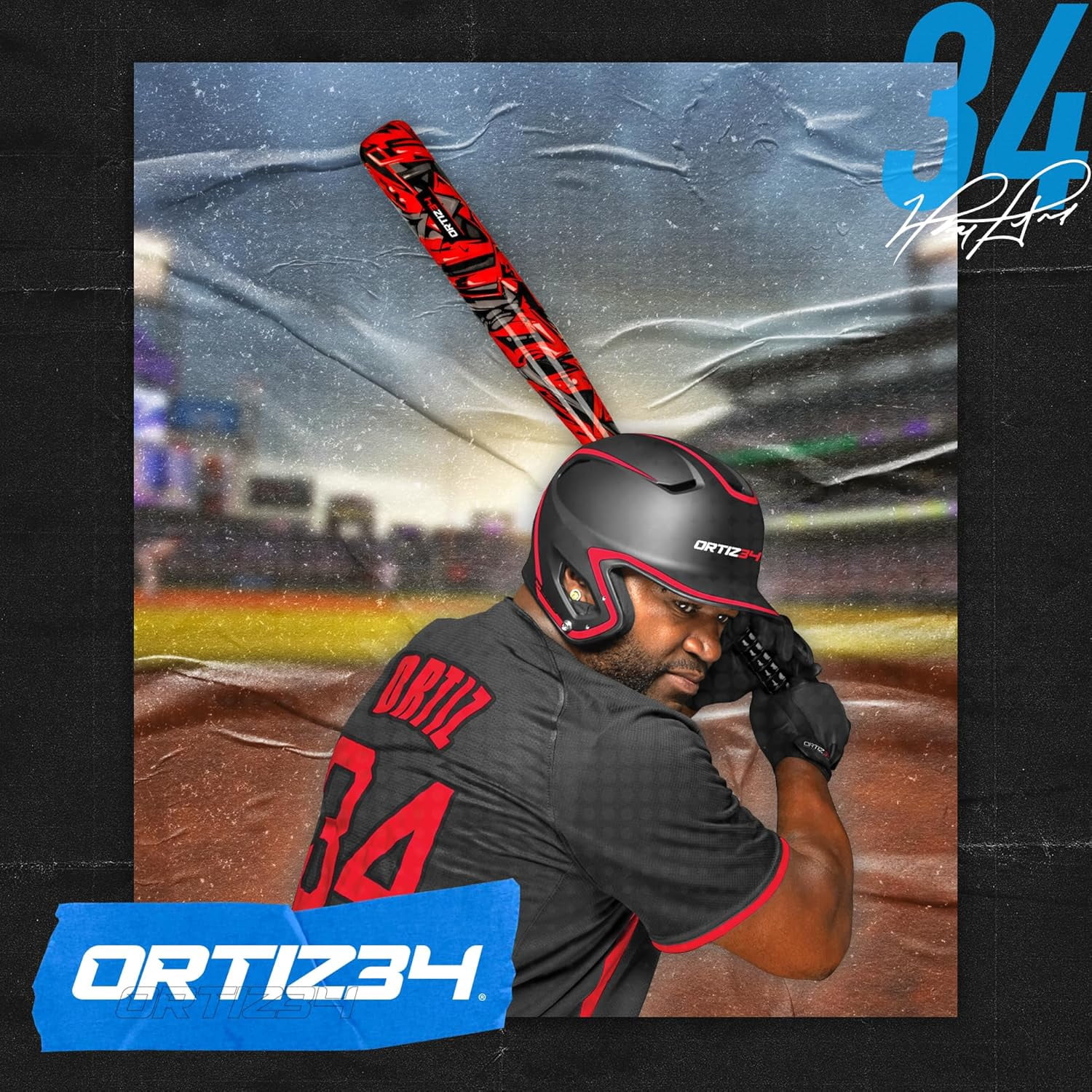 Ortiz34 29" Graffiti Plastic Bat & Ball Set, David Ortiz Backyard Baseball Homerun Set for Youth, Kids, Teens & Adults