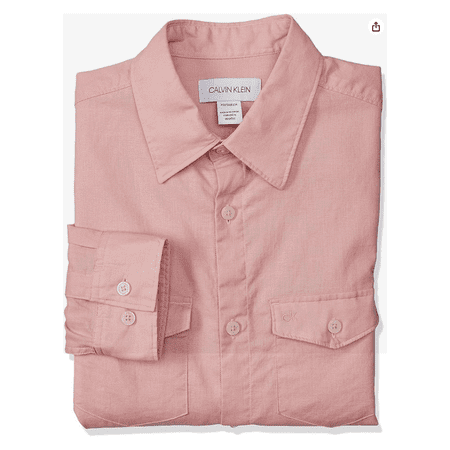 $79.50 Calvin Klein Men's Long Sleeve Stretch Cotton Linen Shirt Beet Stra SM
