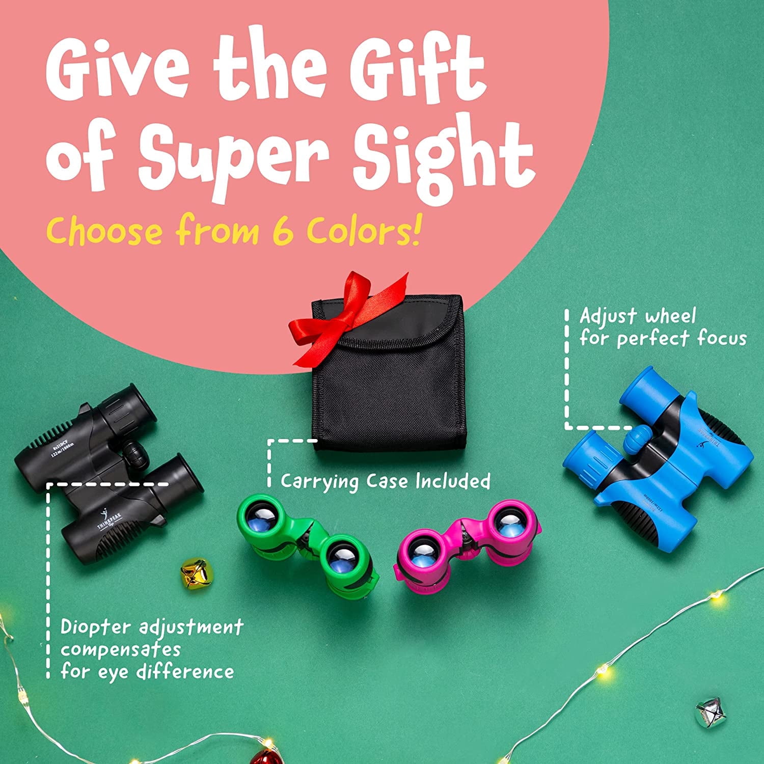 Think Peak Toys Binoculars for Kids High Resolution 8x21, Green