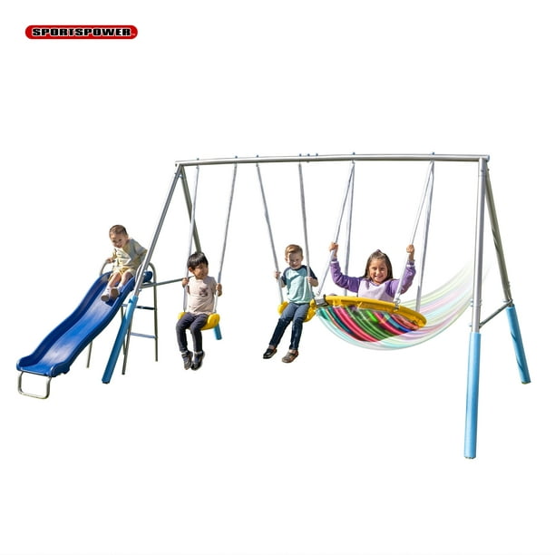 Sportspower Comet Metal Swing Set with LED Light up Saucer Swing