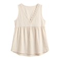 thumbnail image 6 of Womens Summer Tops Gsakboxl Women's Cotton‑Linen Lace‑Trim V‑Neck Sleeveless Tank Top Casual Loose‑Fit Peplum Summer Comfortable Blouse Beige L, 6 of 6