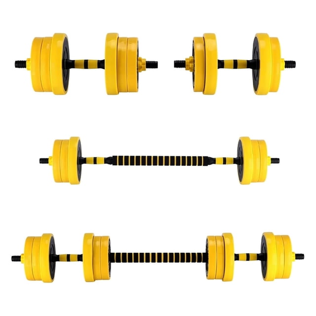 Bingirl Ensemble de Poids Réglables 2-en-1 - Poids Réglables de 44/33 Lb, Peut Être Utilisé comme Ensemble d'Haltères et de Barre, Couleur Jaune