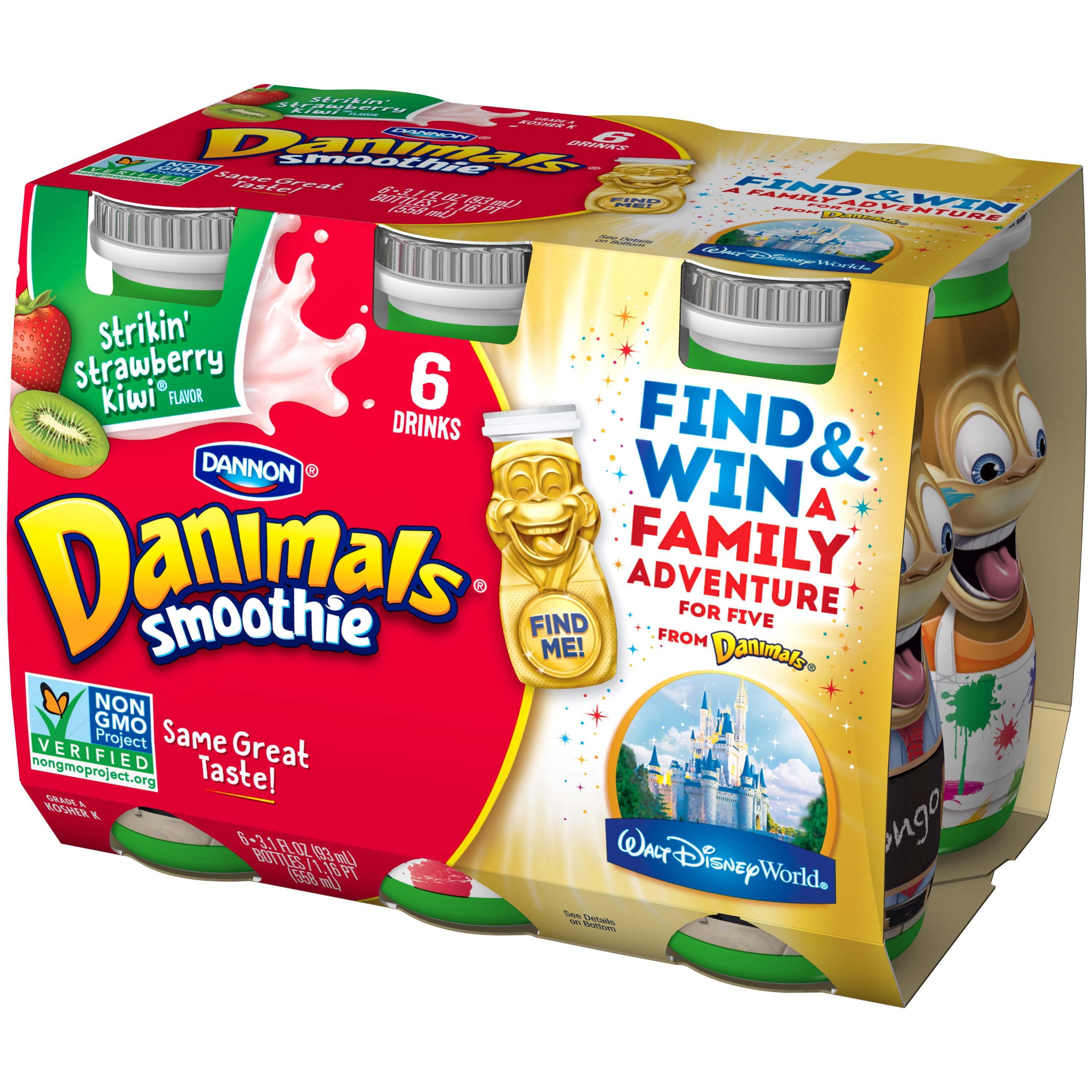 Dannon, Danimals Smoothie Yogurt, Low Fat, Strawberry Kiwi Flavor, 3.1fl oz, 6 Count, Plastic Cup