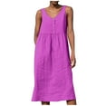 thumbnail image 2 of Zunfeo Sundresses for Women 2024 A-line Cotton Linen Dress Loose Beach Summer Dress Hot Pink 8, 2 of 6