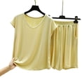 thumbnail image 4 of uublik Pajamas for Women Set Shorts Short Sleeve Top and Loose Shorts Casual Comfy Soft Sleepwear for Nightwear Yellow, 4 of 8