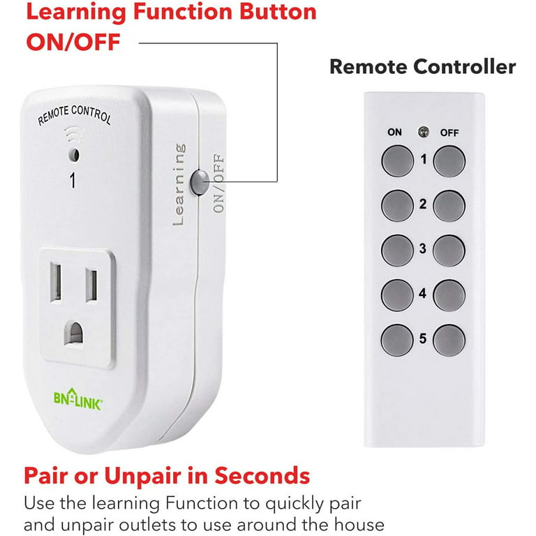 Link2Home Wireless Remote Control Outlet Light Switch, 100 ft range,  Unlimited Connections. Compact Side Plug. Switch ON/OFF Household  Appliances. FCC CSA Certified, White (5 Outlets, 2 Remotes). - Yahoo  Shopping