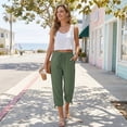 thumbnail image 5 of MLQIDK Linen Capris for Women Lounge Pant Knee Length Elastic Waist Pedal Pushers Dressy Casual Pedal Pushers with Pockets Army Green L, 5 of 7