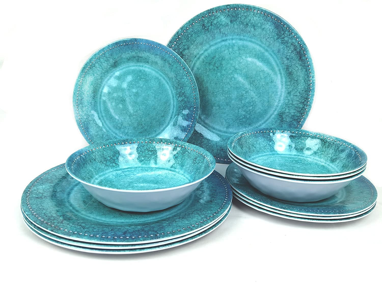 Blue Medallion Set Of 4 Melamine Dinner Tableware Plate 