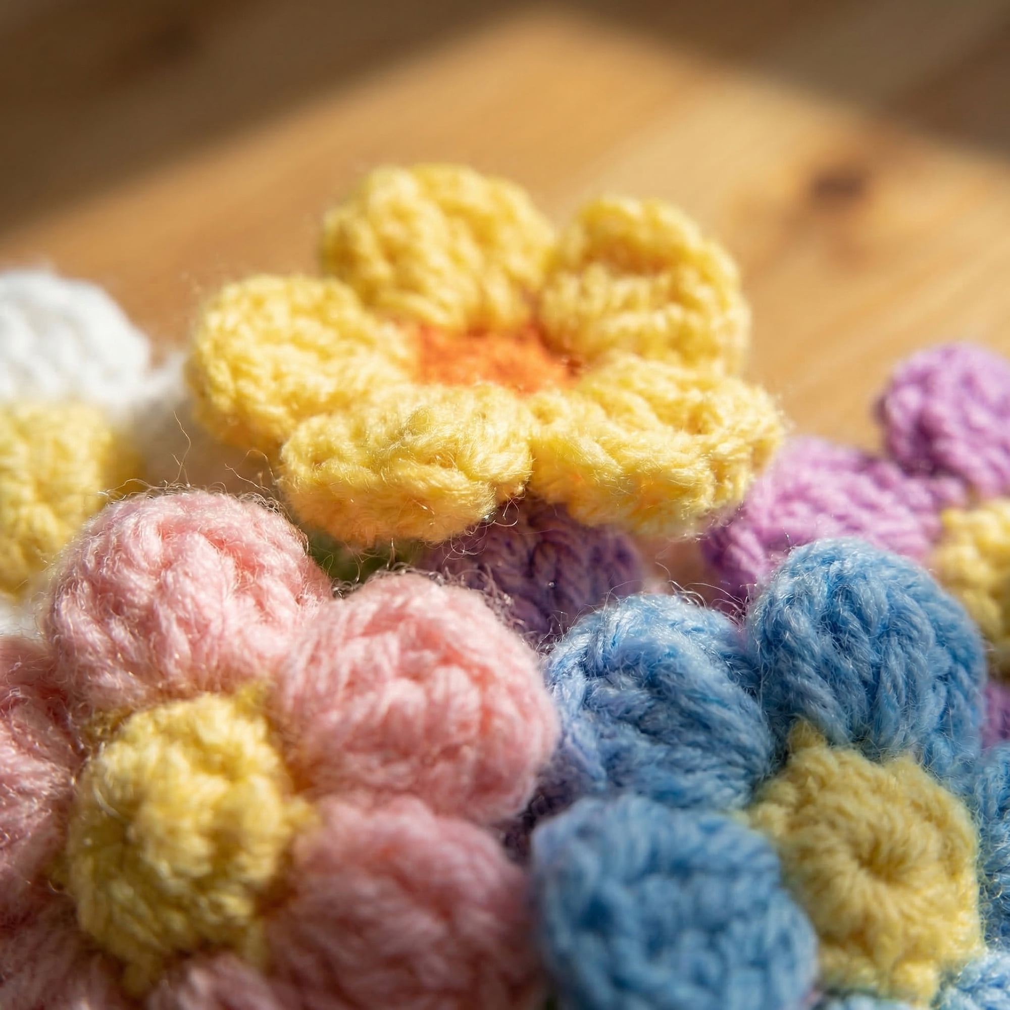 Unique Bargains 4Pcs Handmade Crochet Eternal Knitted Flowers Bouquet Blue Green 7.1in