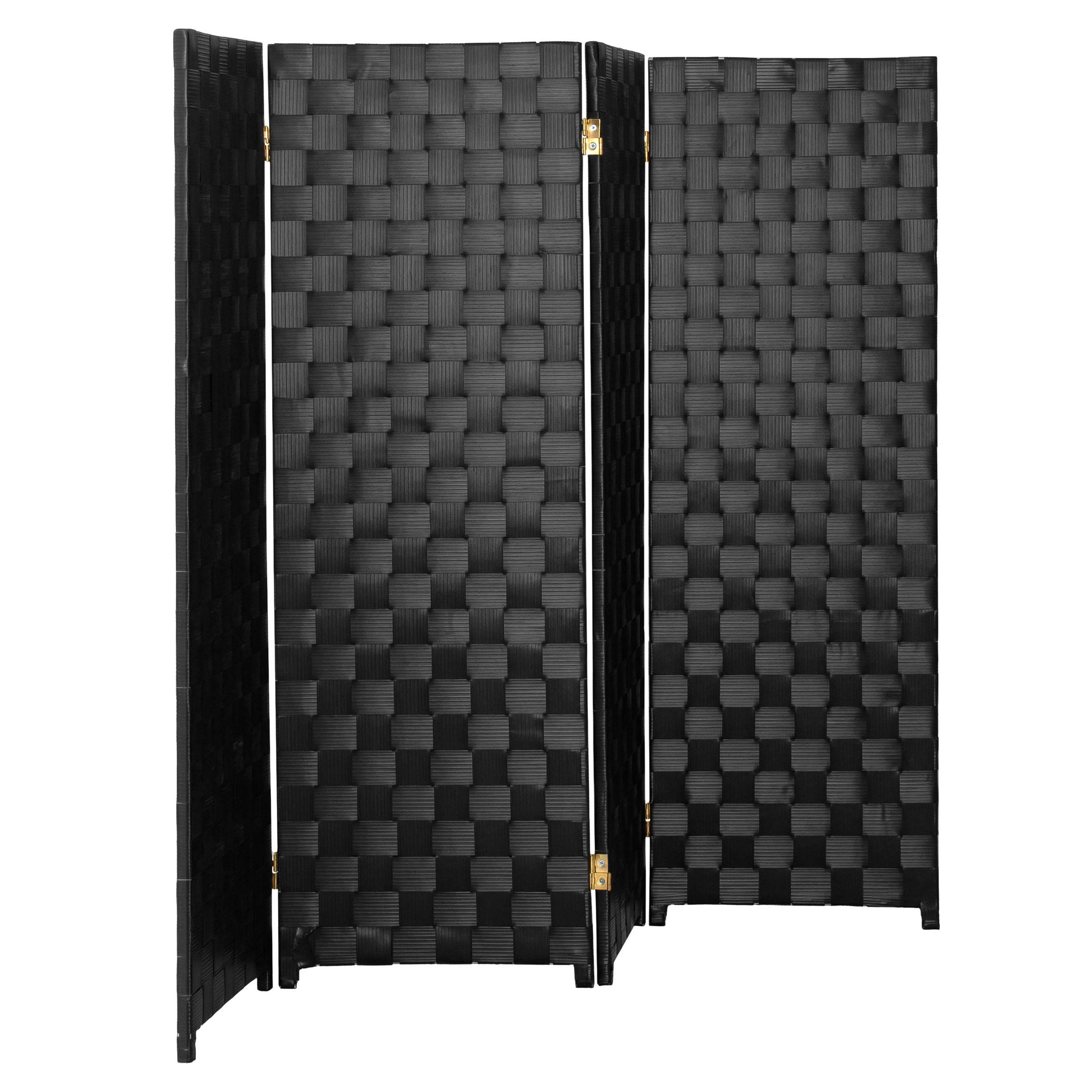 Red Lantern 4 ft. Short Woven Fiber Outdoor All Weather Folding Screen - 4 Panel - Black