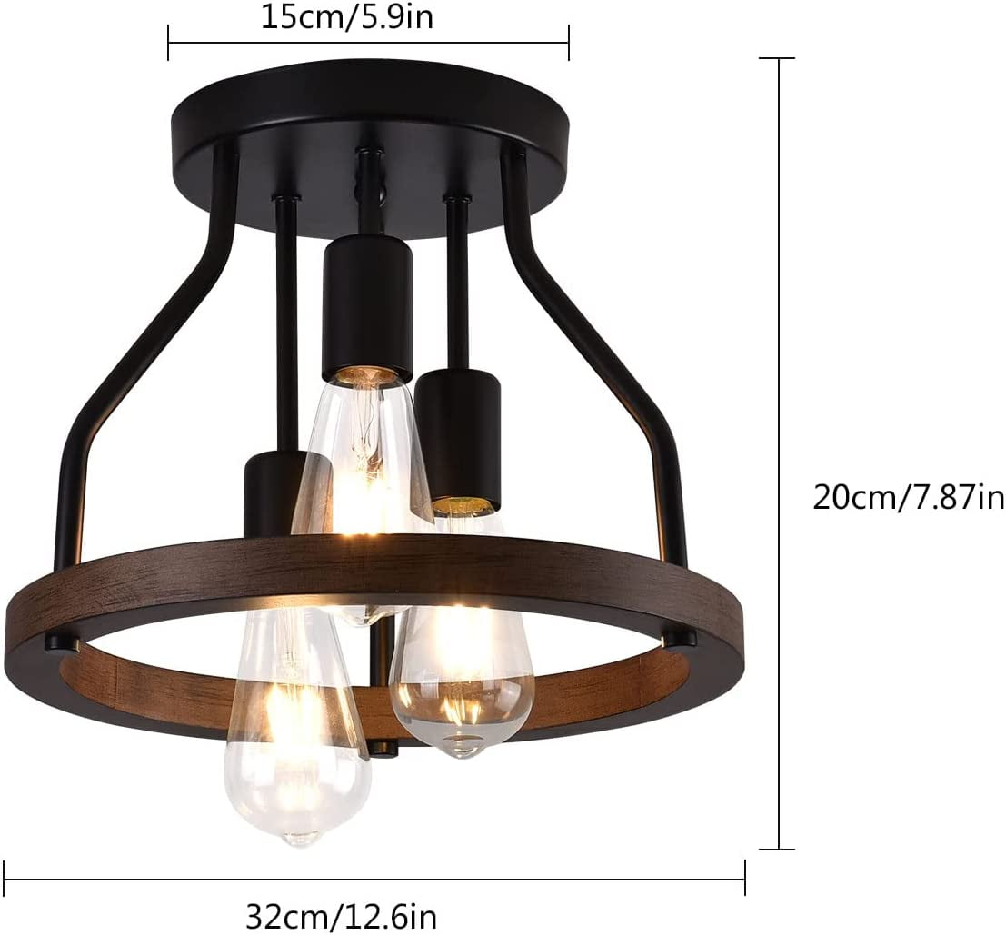 Ceiling Light Fixture, 3 Lights Rustic Dining Room Light Fixture Farmhouse Retro Ceiling Light Industrial Kitchen Fixture for Hallway Porch Corridor Bedroom
