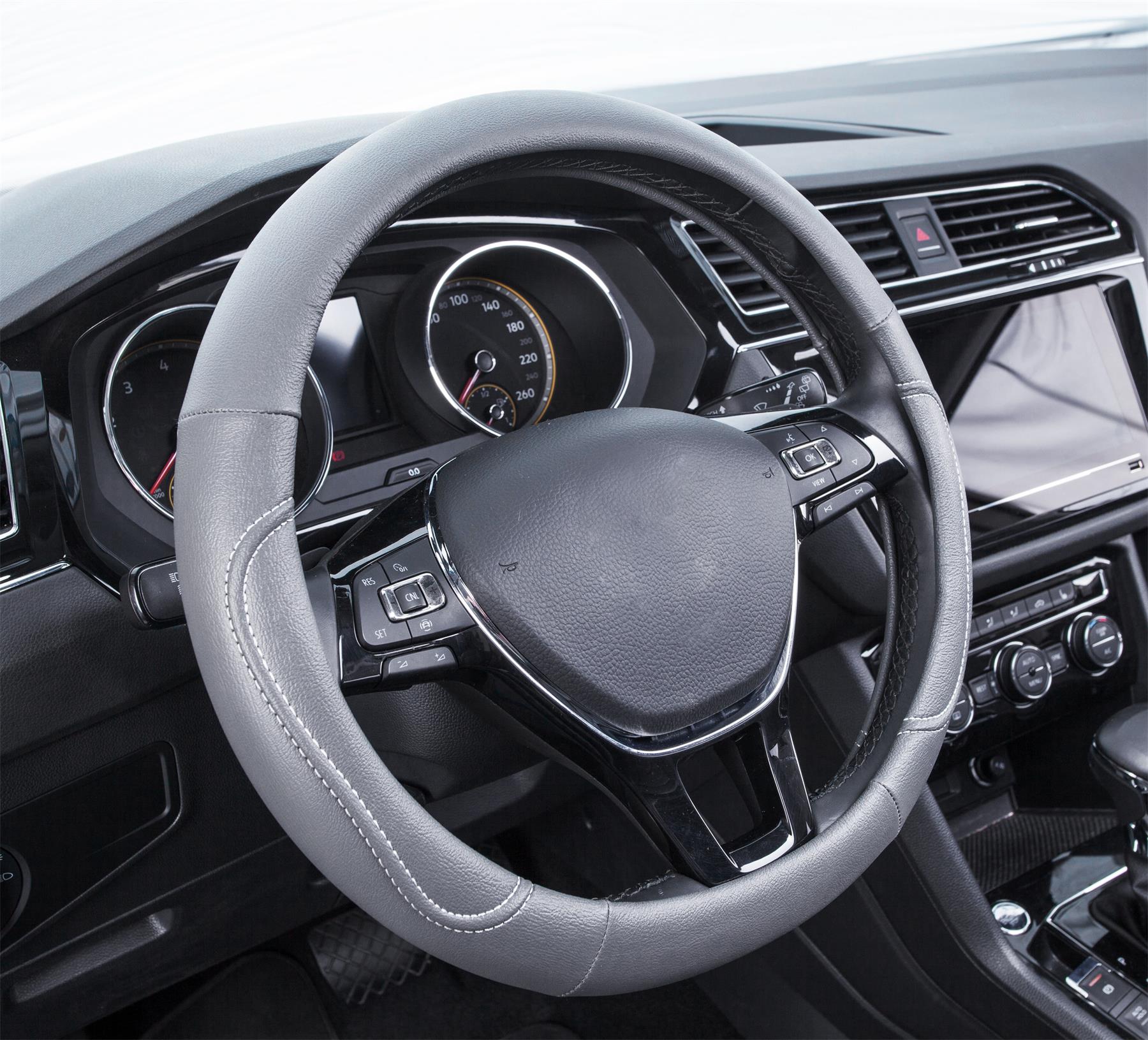 Auto Drive Universal Steering Wheel Cover, Gray with White Stitching photo 3