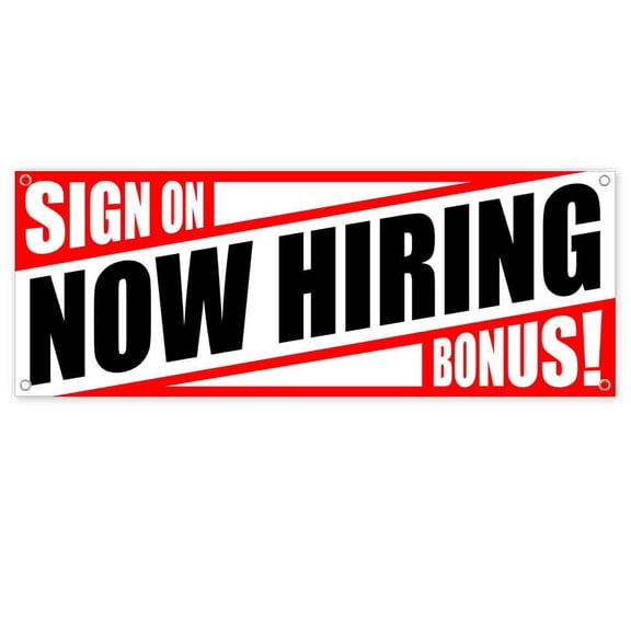 Now Hiring Sign On Bonus 13 oz Vinyl Banner With Metal Grommets