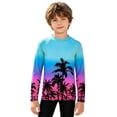 thumbnail image 3 of lnmuld Kids UPF50+ Sun Protection Long Sleeve Rash Guard Gradient Palm Tree Print Swim Shirt for Boys Girls Light Blue,13-14 Years, 3 of 6