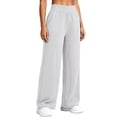 thumbnail image 2 of Cadmus Womens High Waist Stretch Wide Leg Lounge Pants Loose Fit Yoga Workout Sweatpants with Pockets, Light Grey, L, 2 of 9