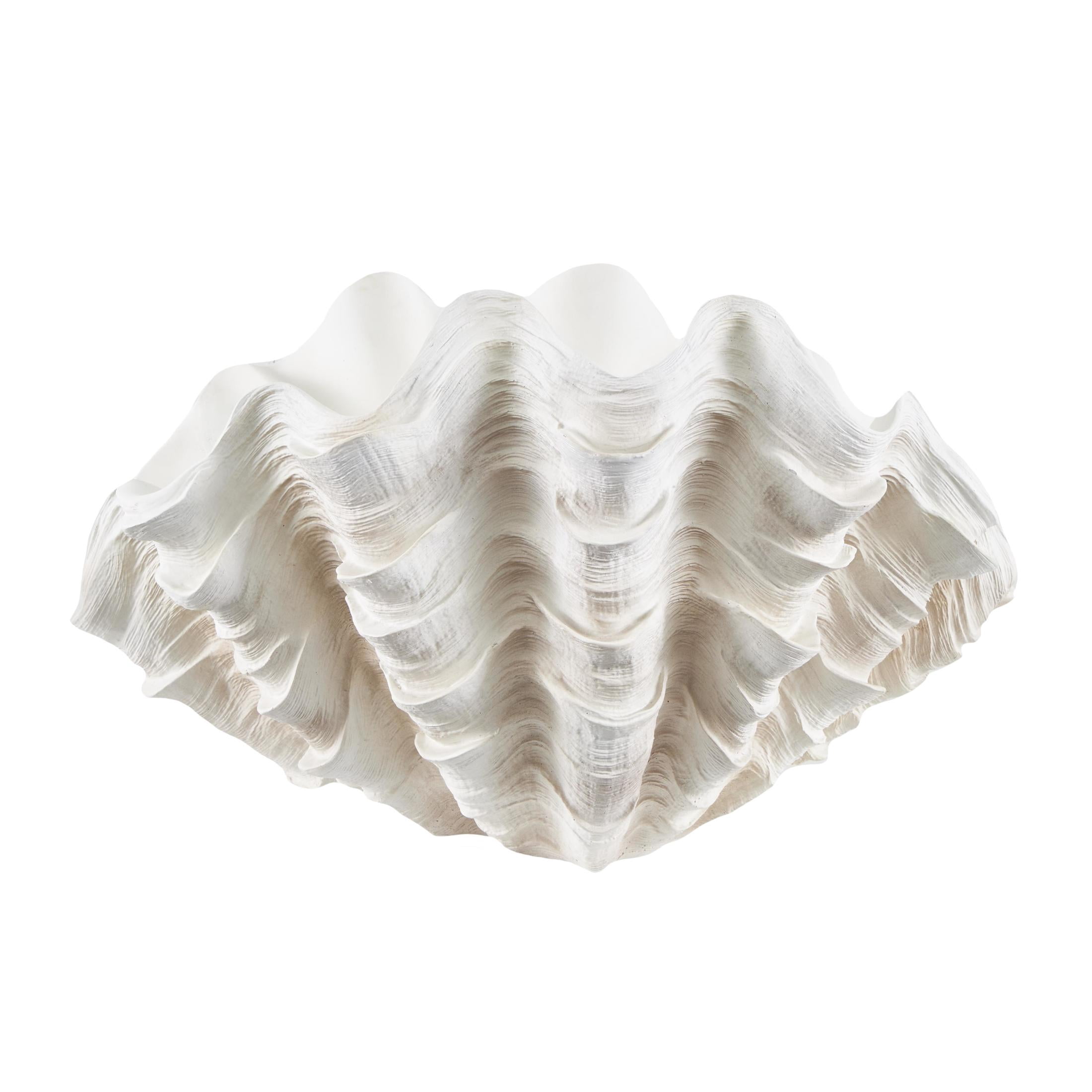 19" x 11" Cream Resin Textured Shell Sculpture, by DecMode