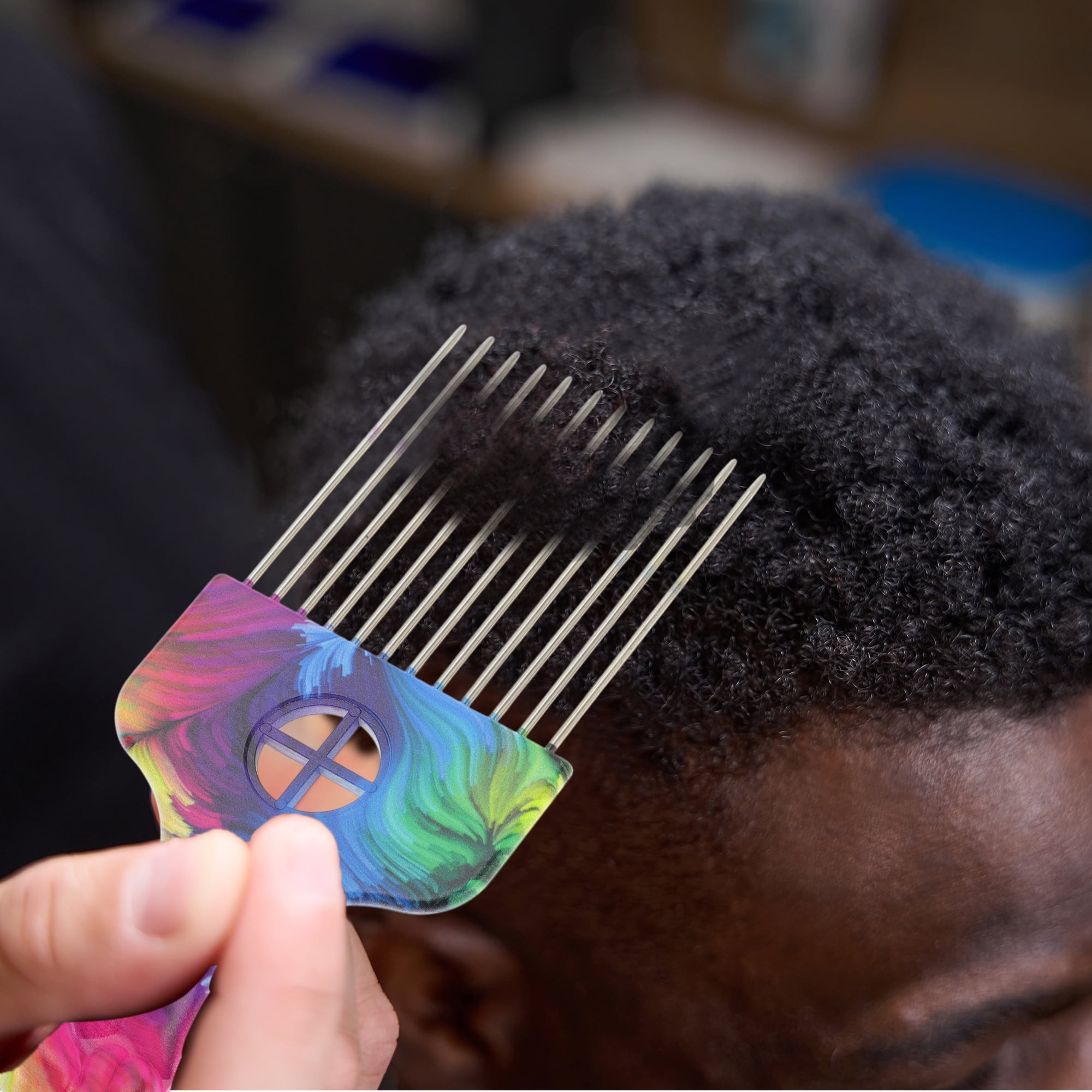 Unique Bargains Metal Hair Pick for Curly Hair Multicolored 1 Pc