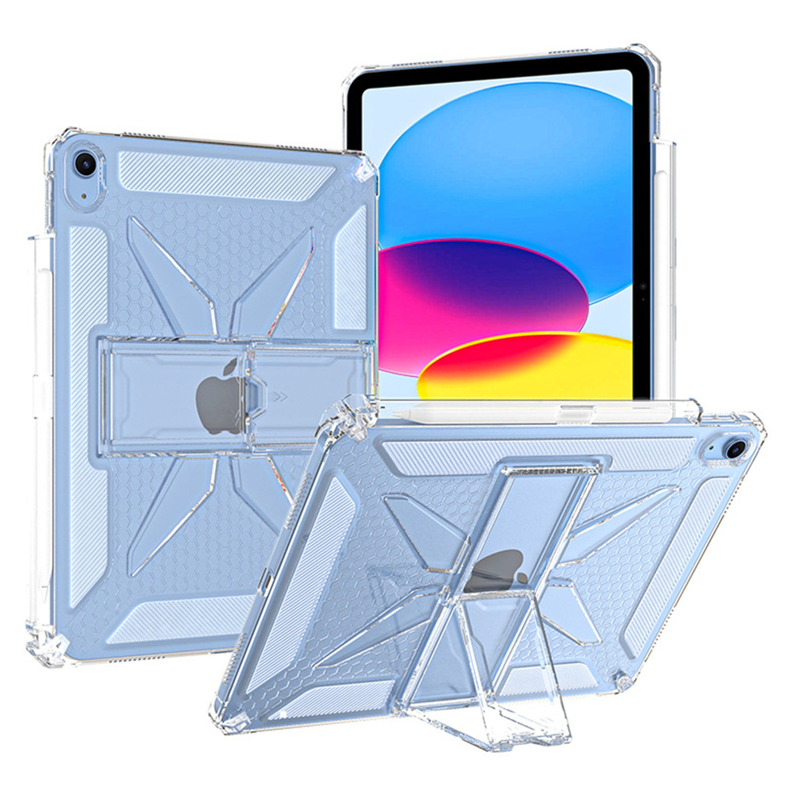 ELEHOLD Protective Case For Apple iPad Mini 7th 6th Generation,Shockproof Slim Soft TPU Pencil Holder Foldable Kickstand Anit-Resistant Cover,Clear