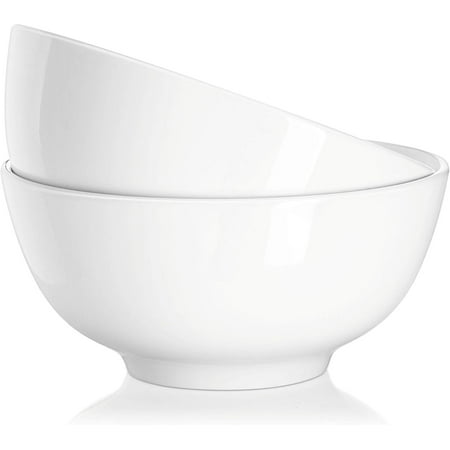 Serving Bowls 9.5 Large Salad Bowls for Entertaining Side Dishes Pho Pasta Dinner Parties Kitchen Decor Microwave & Dishwasher Safe White