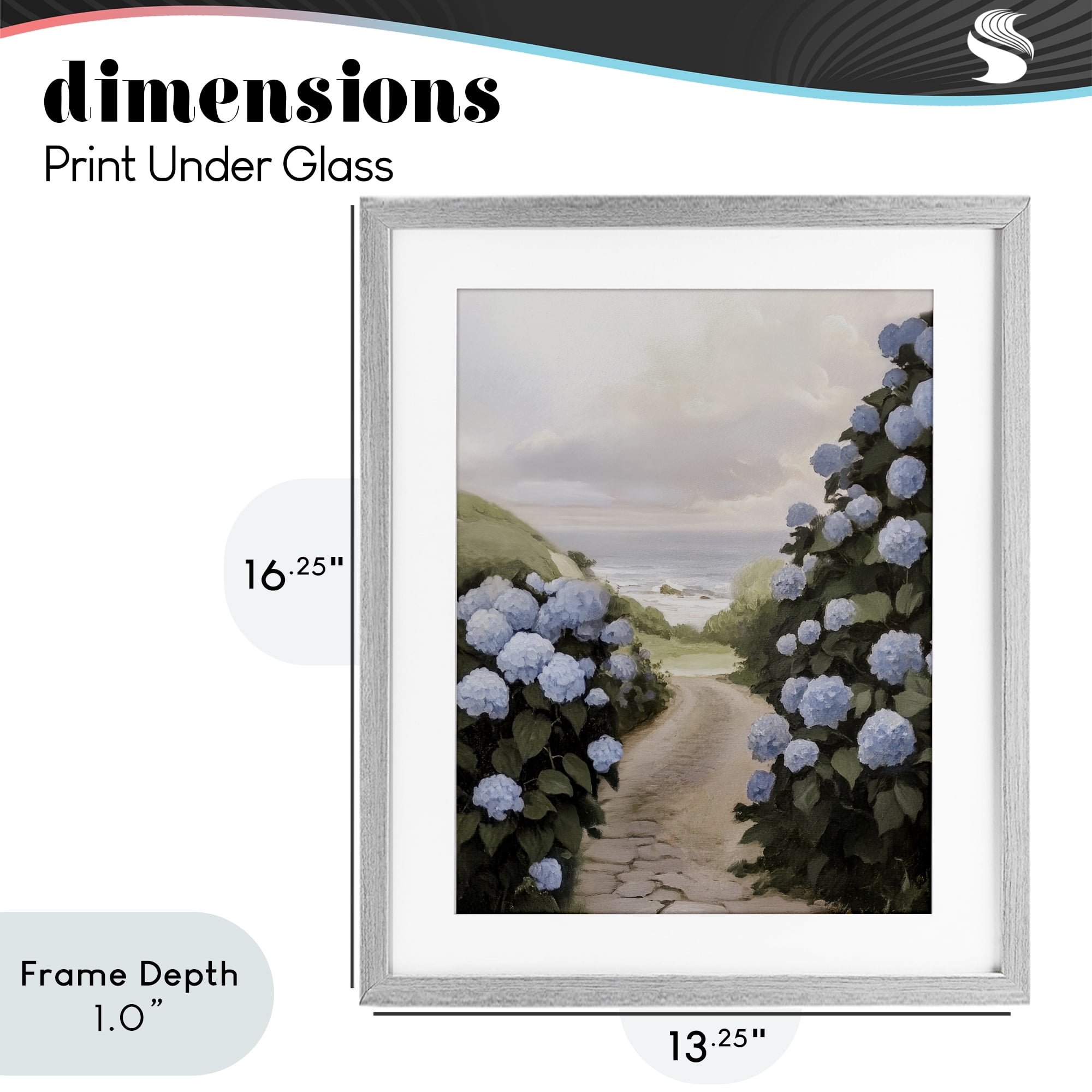 Stupell Industries Coastal Hydrangea Pathway Gray Framed Print Under Glass, design by Sisi and Seb
