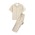 thumbnail image 3 of Elainilye Fashion Mens Pajamas Set Casual Homewear Short-Sleeve Tops Trousers Turndown Collar Night Pajamas Suits Loungewear,Beige, 3 of 5