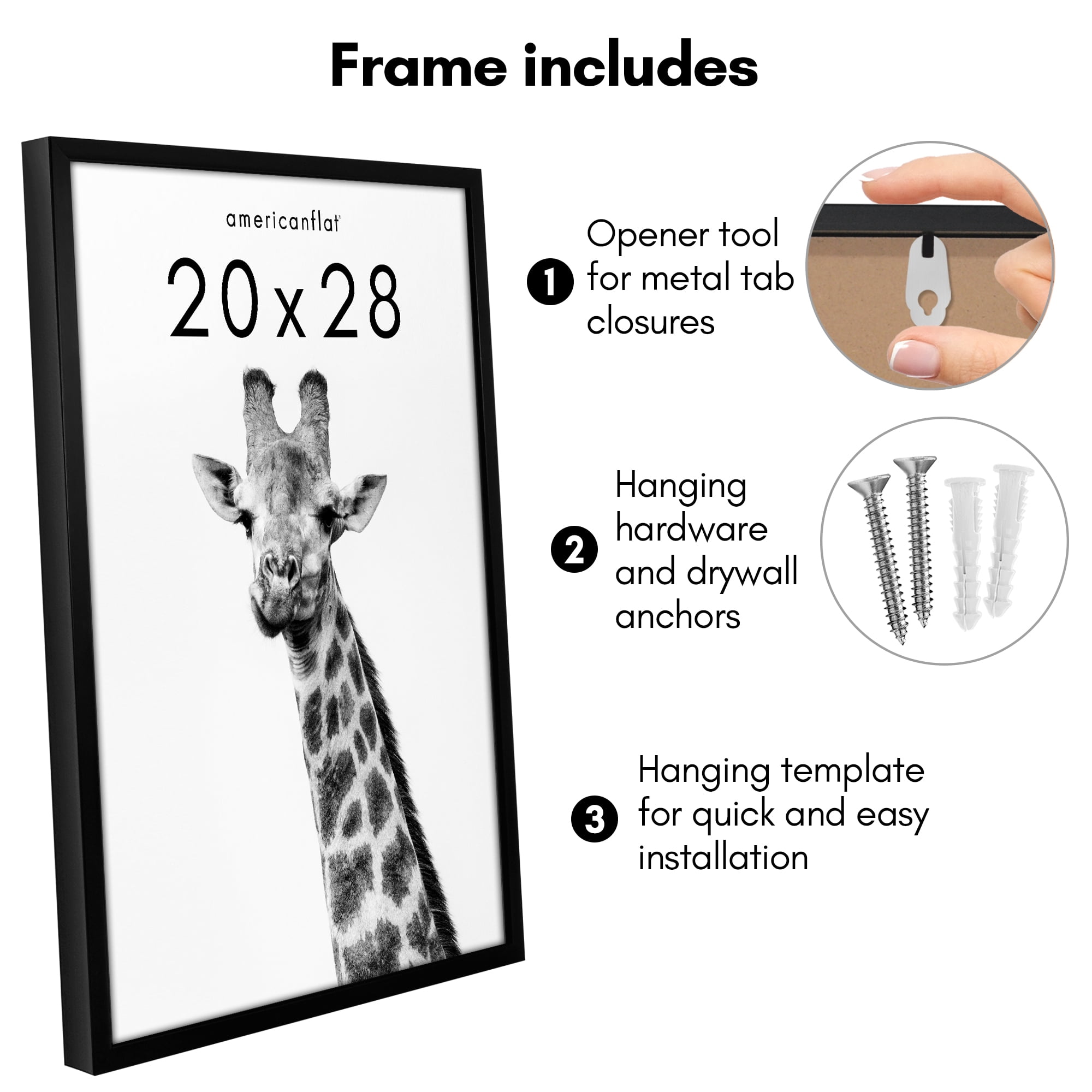 Americanflat 20x28 Picture Frame with Polished Plexiglass Soho Collection Gallery Style Deep Molding - Black