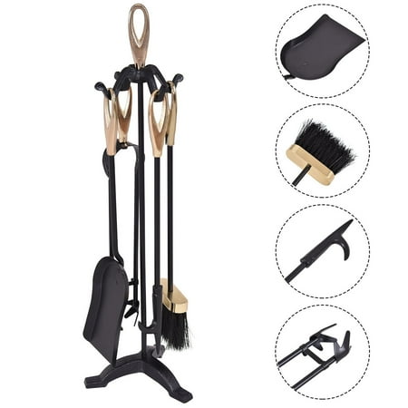Gymax 5 Pcs Hearth Tool Fireplace Set Fire Tools Set Black Brass