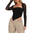 thumbnail image 3 of Women's Slim Fit Basic Tops Irregular Hem Bandeau with Long Sleeve Shrug Streetwear, 3 of 7