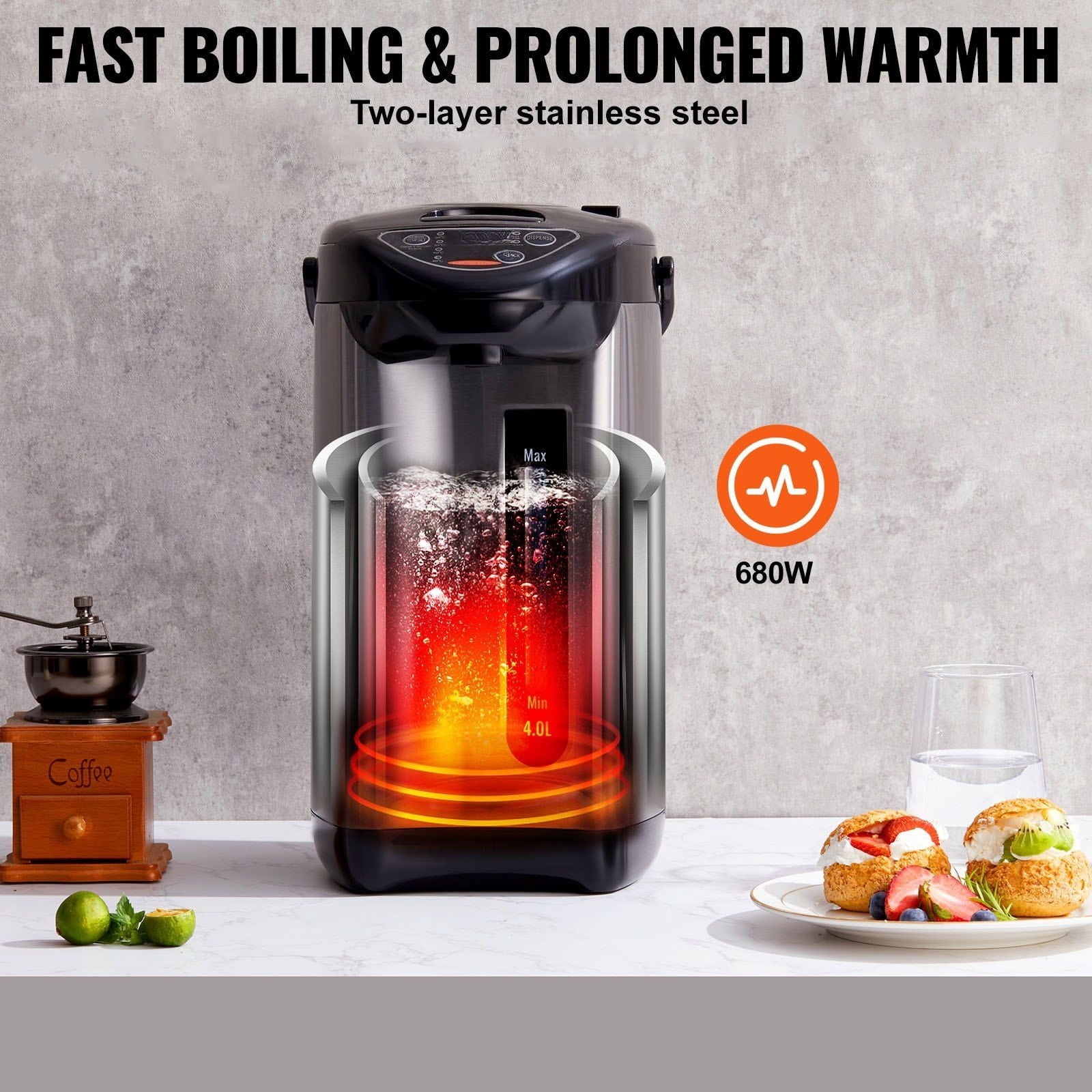 Hot Water Dispenser for Home, 4 Temperature Settings, 4L/135 oz Capacity, 304 Stainless Steel, 3 Dispense Methods for Tea, Coffee, Baby Formula